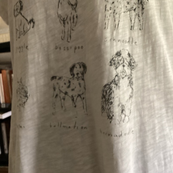 L J Crew Ivory White Cute Doggie Sketches Collectible Tee Cotton - Picture 3 of 11